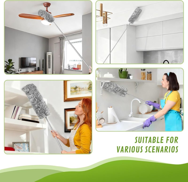 MimAuto 11-in-1 100-Inch Extendable Duster Kit – Reusable Blue Fan Duster, Cobweb Brush Flat Gap Cleaner (No Ladder Needed) for High Ceilings, Fans & Home Cleaning - Image 2